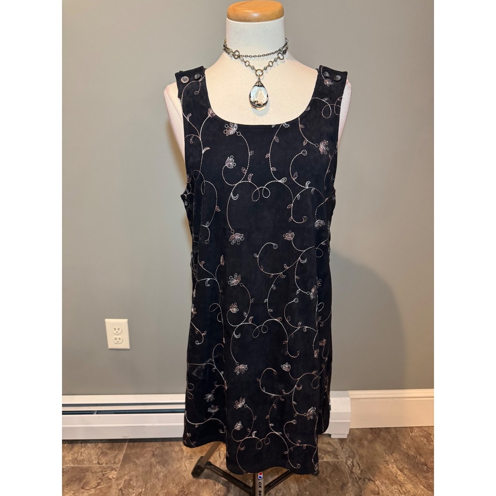 Stunning Vtg 90s‎ Jenna Lane New York Black Floral Embroidered Dress Medium EUC